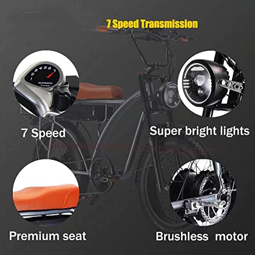 SMLRO Dual Motor 2000W Retro Two-Person Electric Bicycle, 7-Speed 20" Tire Electric Snow Mountain Shopping Ebike, 48V 18Ah E-Bike with Rear Turn Signal