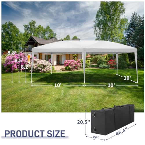10x20 White Pop Up Canopy Tent Heavy Duty with 6 sidewalls Commercial Outdoor Party Tent Event Wedding Tents Instant Canopy Gazebo with Carry Bag UPF 50+ Waterproof Adjustable Height