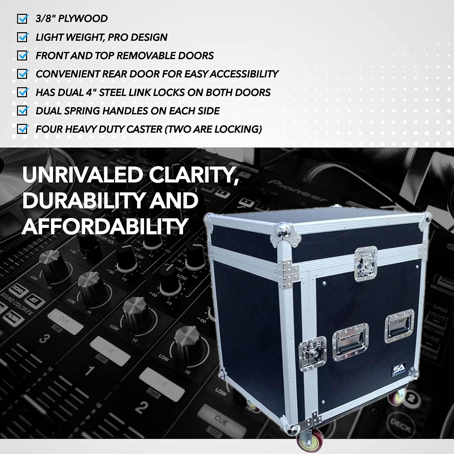 Seismic Audio - SAMRC-10U - 10 Space Rack Case with Slant Mixer Top and Casters - PA/DJ Pro Audio Road Case