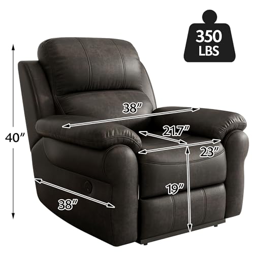 Power Recliner Chair with USB Ports & Magazine Bag, Home Breathable Fabric Movie Theater Seating Single Recliner Chair Sofa Manual for Bedroom Living Room (Black & 1 Seat)