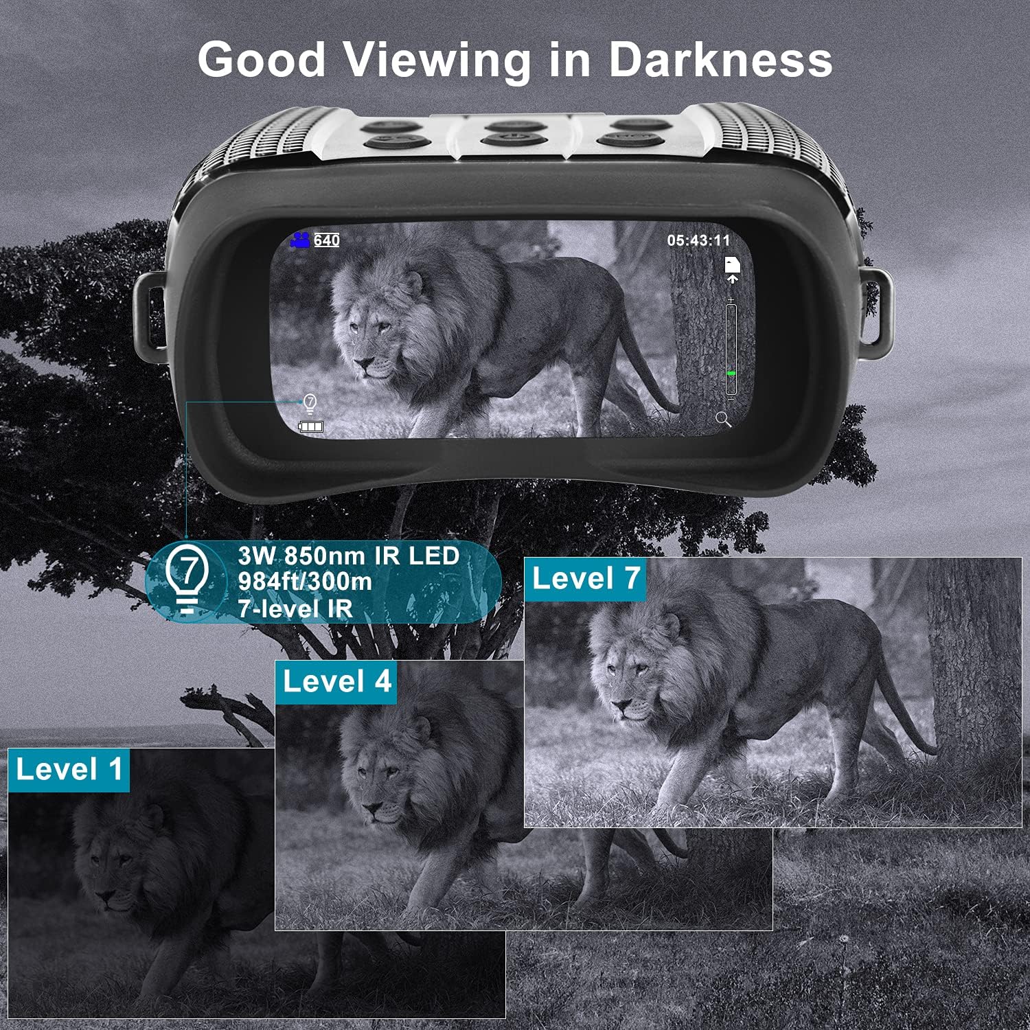 JZBRAIN Night Vision Binoculars Digital Infrared Goggles for Hunting Surveillance Tactical Uses in Darkness Black(Battery Not Included)