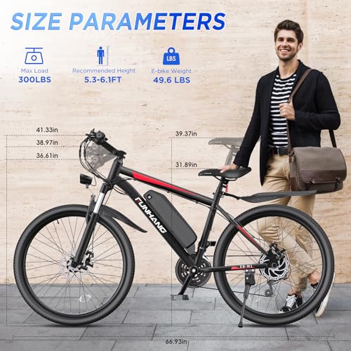 Electric Bike for Adults, 26'' 1000W Peak Ebike, Up to 50 Miles 21.7MPH Electric Mountain Bike with 48V 374.4WH Removable Battery, Adjustable Stem, Fenders, Lockable Suspension Fork, 21-Speed