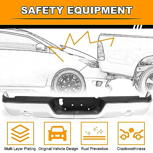 Rear Bumper Compatible with 2009-2018 Dodge Ram 1500, 2019 Ram 1500 Classic, Step Bumper with Parking Sensor Hole&Vent Hole, Chrome Bar Assembly (Model B)