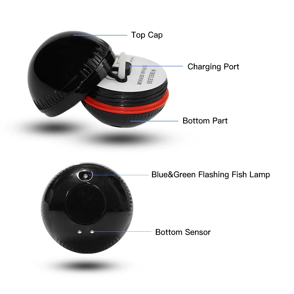 Andoer Smart BT Fish Finder with APP Portable Fish Detector Depth Finder Night Fishing Finder for Kayak Boat Ice Fishing