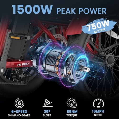 MOONCOOL Electric Tricycle for Adults, 500W/750W 48V 20" Folding Electric Trike Peak Power 1100W, 3 Wheels Electric Bicycle, Aluminum Frame Electric Tricycle with Large Basket and Removable Battery