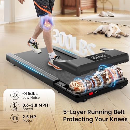 SupeRun Smart Walking Pad, Under Desk Treadmill for Home Office with Pitpat app, 2 in 1 Portable Compact Desk Treadmill with Remote Control LED Display, Quiet Walking Jogging Machine
