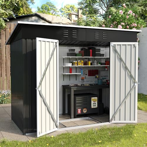 UDPATIO Outdoor Storage Shed 6 x 6 FT, Resin Garden Sheds with Floor Plastic Patio Outdoor Storage Shed with Lockable Door for Tool, Bike, Garbage Gray White