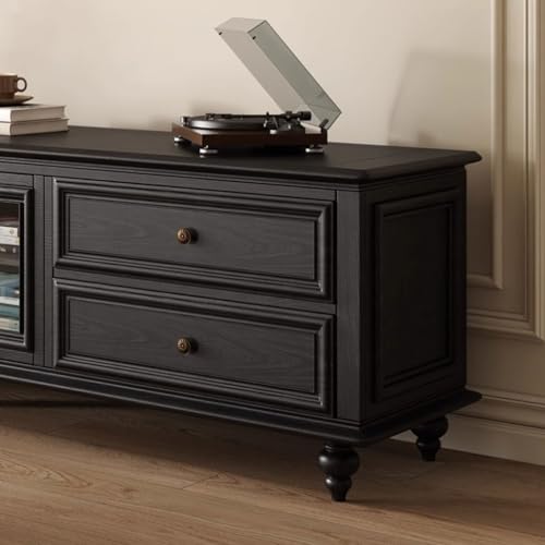 Television Stands American retro high-end black solid wood TV cabinet bedroom living room home light luxury high style floor-standing TV cabinet TV Stand(200X40X55CM)