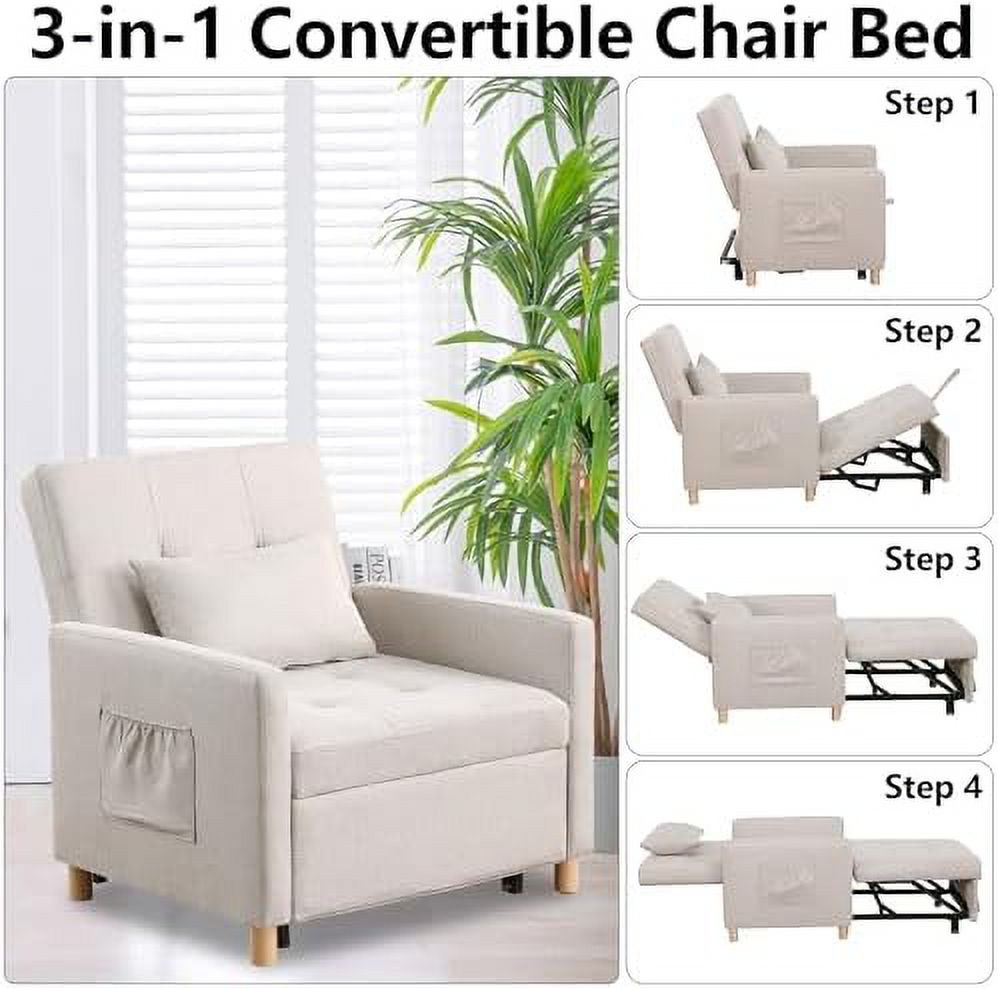 RUNFAYBIU Sleeper Sofa Chair Bed  3-in-1 Single Convertible Chair Multi-Functional Sleeper Chair with Soft Fabric for Living Room  Dorm  Apartment  Bedroom or Office (Grey)