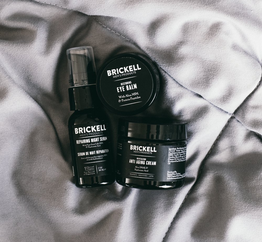 Brickell Men's Advanced Anti-Aging Skin Care Set, Night Face Cream, Vitamin C Facial Serum and Eye Cream, Natural and Organic, Scented, Skin Care Gift Set
