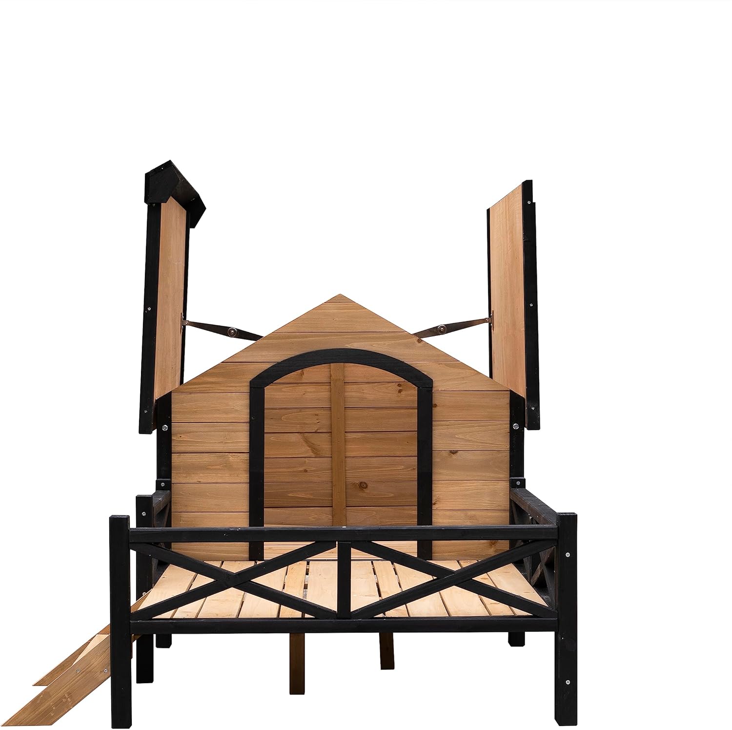 Rustic Wooden Dog Kennel with Porch: Outdoor Cabin Style - Easy Assembly, Kiln-Dried Fir Wood, Waterproof Paint - Quality Construction,Graphic Assembly Guide Included
