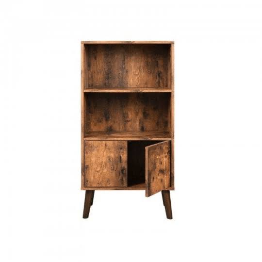 Retro 2-Tier Bookshelf with Doors Storage Cabinet for Books