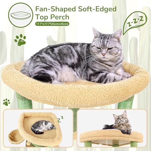 Globlazer Corner Cat Tree for Large Cats, 66inch Tall Curved Series Large Cat Tower for Multiple Indoor Cats with 6 Scratching Posts, 2 Spacious Cat Condos, Hammock, Hanging Basket, C66, Beige