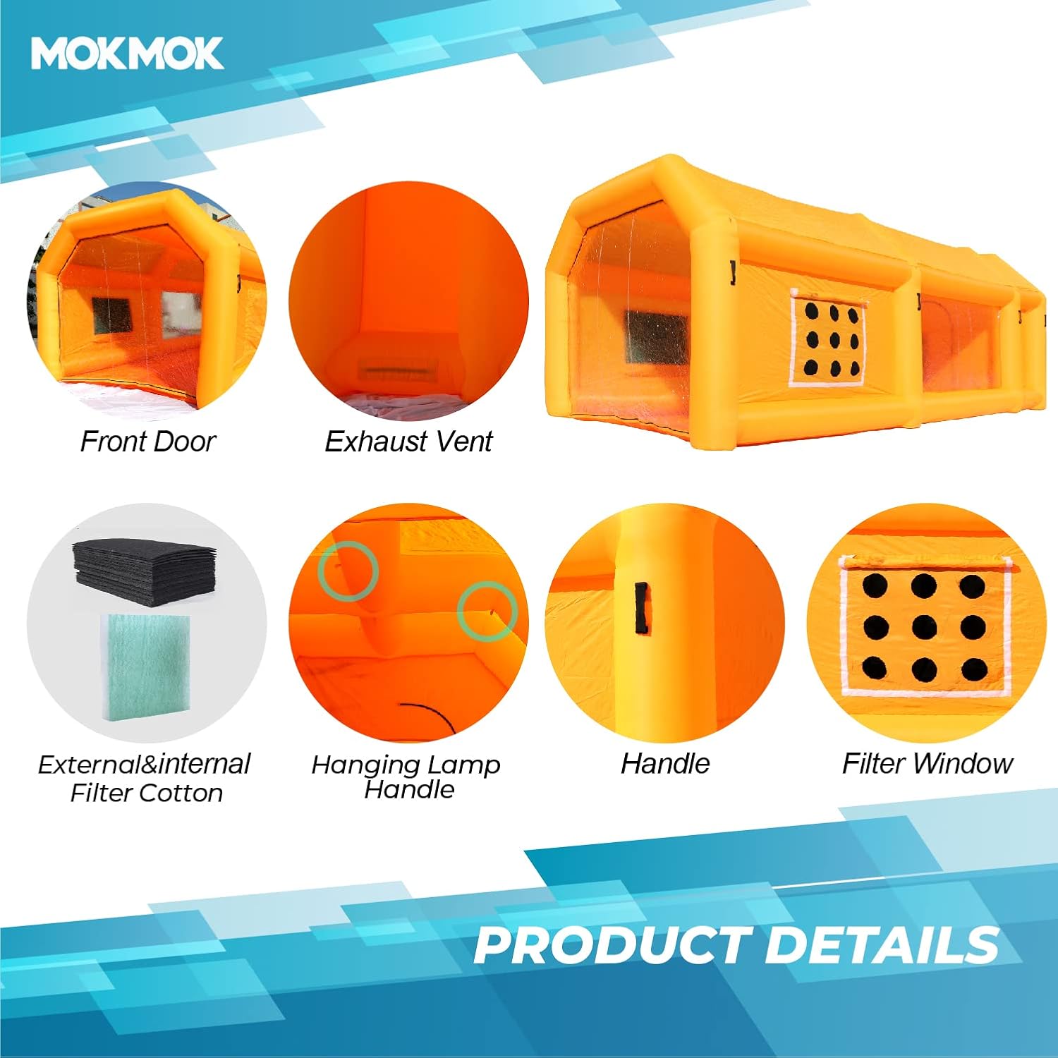 Mokmok Portable Inflatable Paint Booth,26x13x10 Ft Inflatable Spray Booth,Car Paint Tent with Air Filtration System and 2 Blowers,for Small Cars Or Other Small Items Paint.