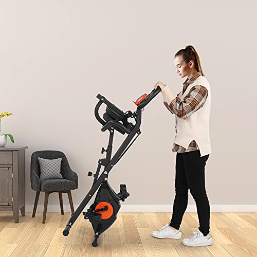 Recumbent Indoor Bike Trainer Portable Exercise Bike with Adjustable Magnetic Resistance, Sturdy and Ultra-Quiet Cycling Machine for Adults and Seniors