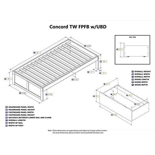 AFI Concord Twin XL Size Platform Bed with Footboard & Storage Drawers in White
