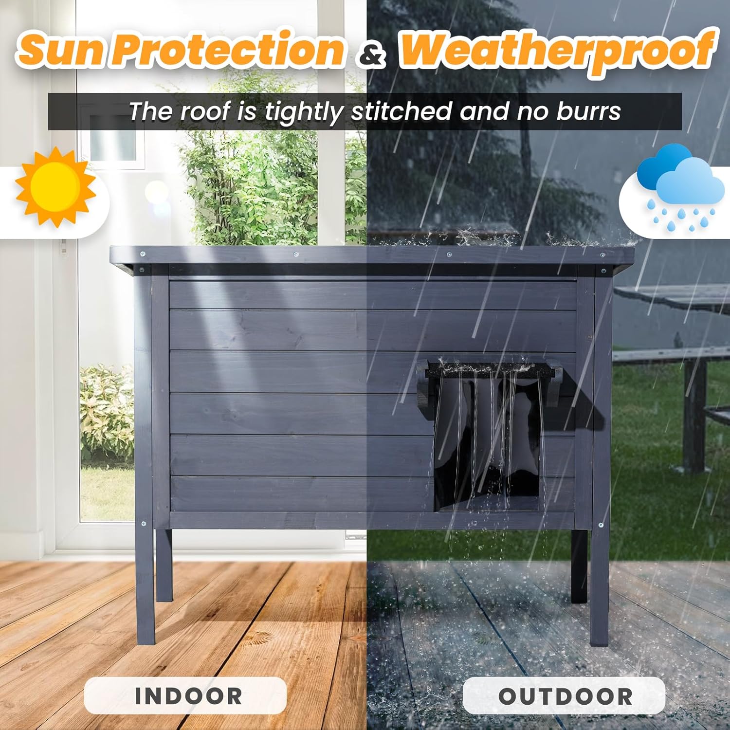 Outdoor Cat House Weatherproof,Feral Cat House Enclosures with Insulated All-Round Foam Wooden Cat Condos for Winter Outside, PVC Door Flaps