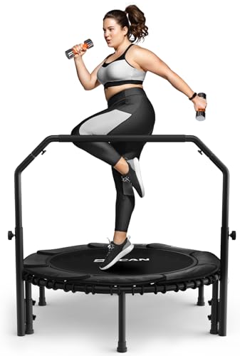 BCAN 450/550 LBS Foldable Mini Trampoline, 40"/48" Fitness Trampoline with Bungees, U Shape Adjustable Foam Handle, Stable & Quiet Exercise Rebounder for Adults Indoor/Outdoor Workout