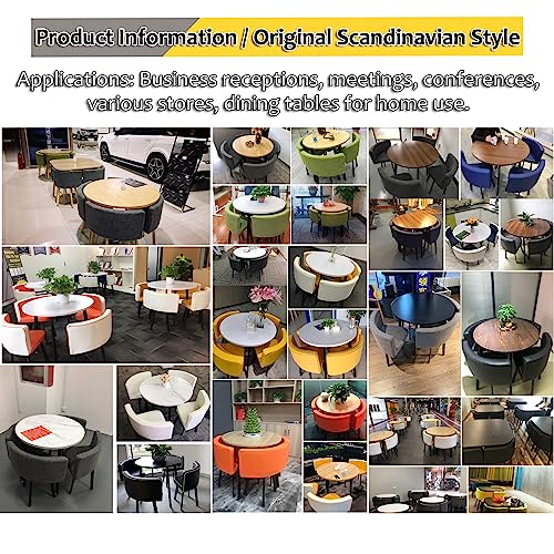 Marble Texture Round Dining Table Set Space Saving Round Dining Table Set 4 Seater Coffee Table Round Table for Dining Room and Kitchen with Recessed Rest, 8, Puleatherfabric