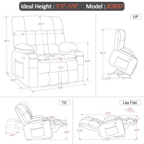 MCombo Dual Motor Power Lift Recliner Chair with Massage and Heat for Elderly People, Infinite Position, USB Ports, Cup Holders, Fabric 7890 (Medium-Regular, Burgundy)