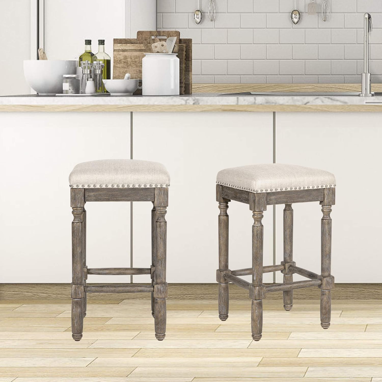 Ball & Cast Kitchen Counter Pub-Height Barstool 26 Inch Seat Height Taupe Set of 1