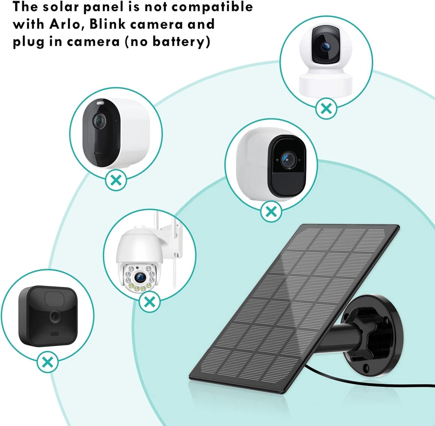 Solar Panel for Wireless Outdoor Security Camera Compatible with DC 5V Rechargeable Battary Powered Surveillance Cam, Continuous Solar Power for Camera(No Camera)