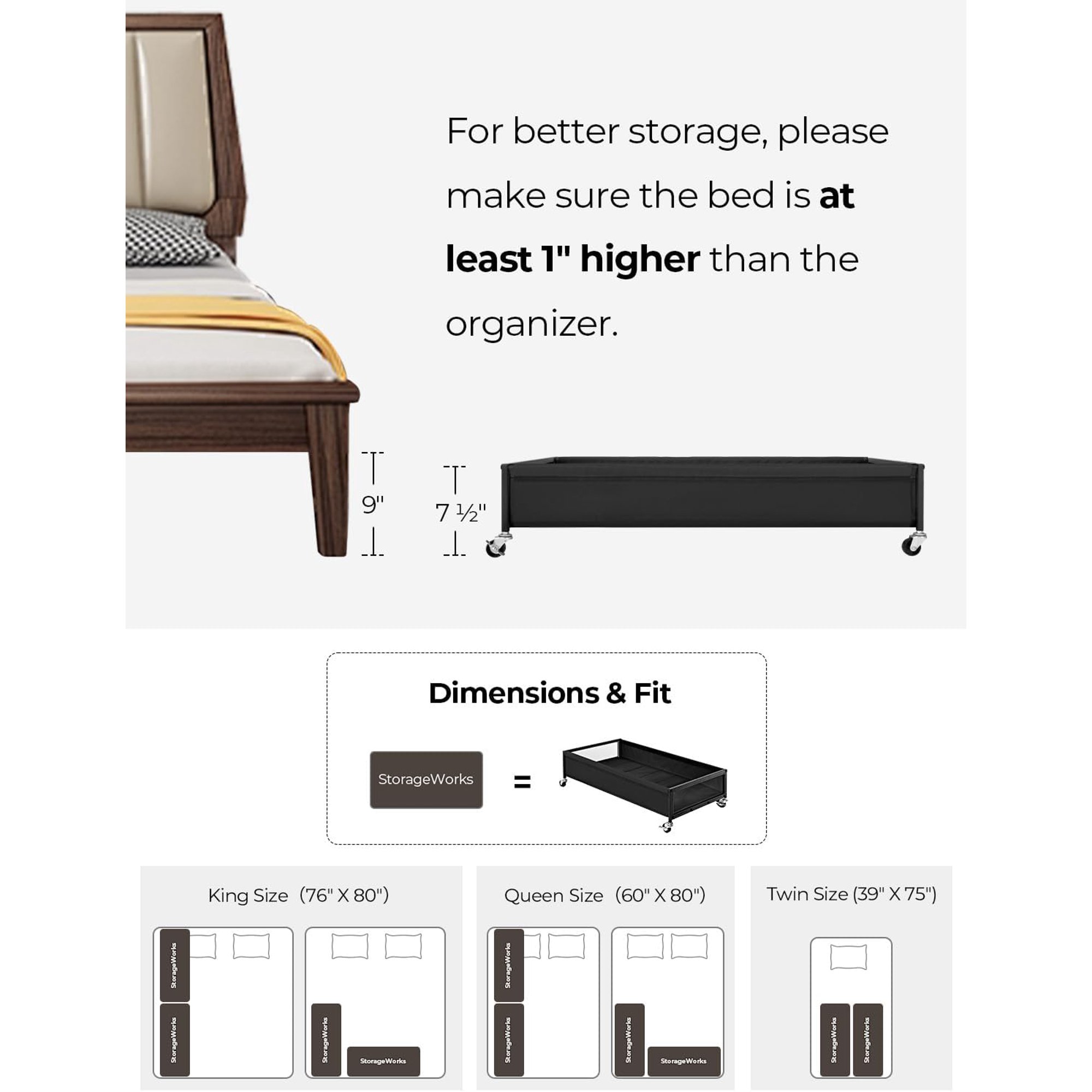 Under Bed Storage with Wheels, 2-Pack Metal Underbed Storage Containers, 80L Closet Organizer Bins for Clothes, Blankets, Sweaters