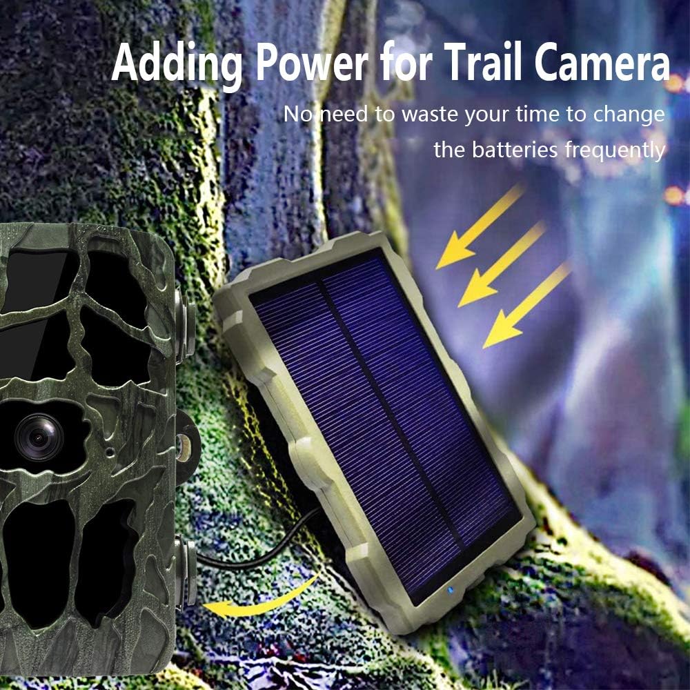 Trail Game Camera 4K 20MP 1080P Night Vision 98ft/30M 0.2s Motion Activated IP66 Waterproof 120° Wide Angle Lens 2.4" LCD Screen Hunting Scouting Cam with Portable Solar Panel and 32GB Card