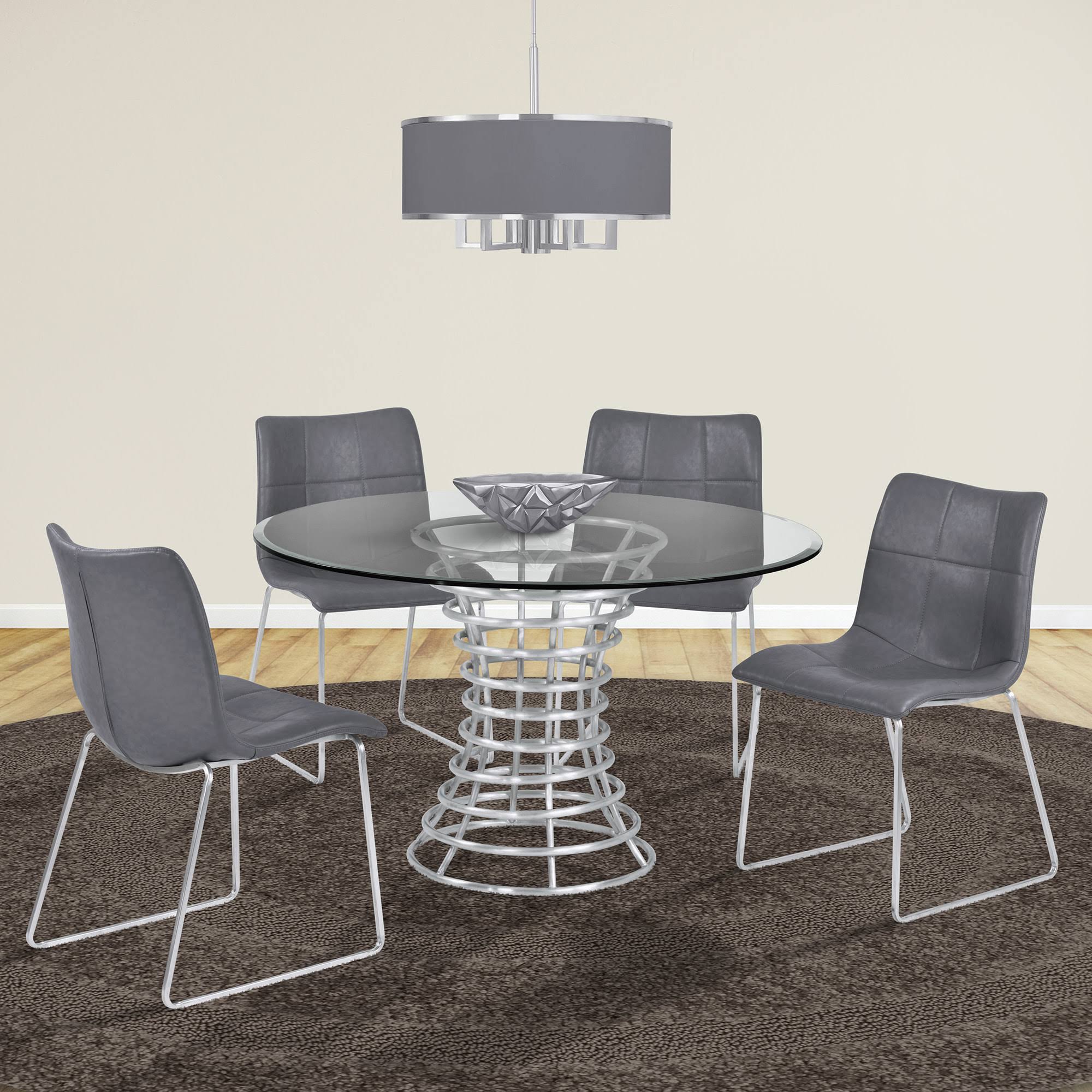 Armen Living Ibiza Brushed Stainless Steel Dining Table with Clear Glass