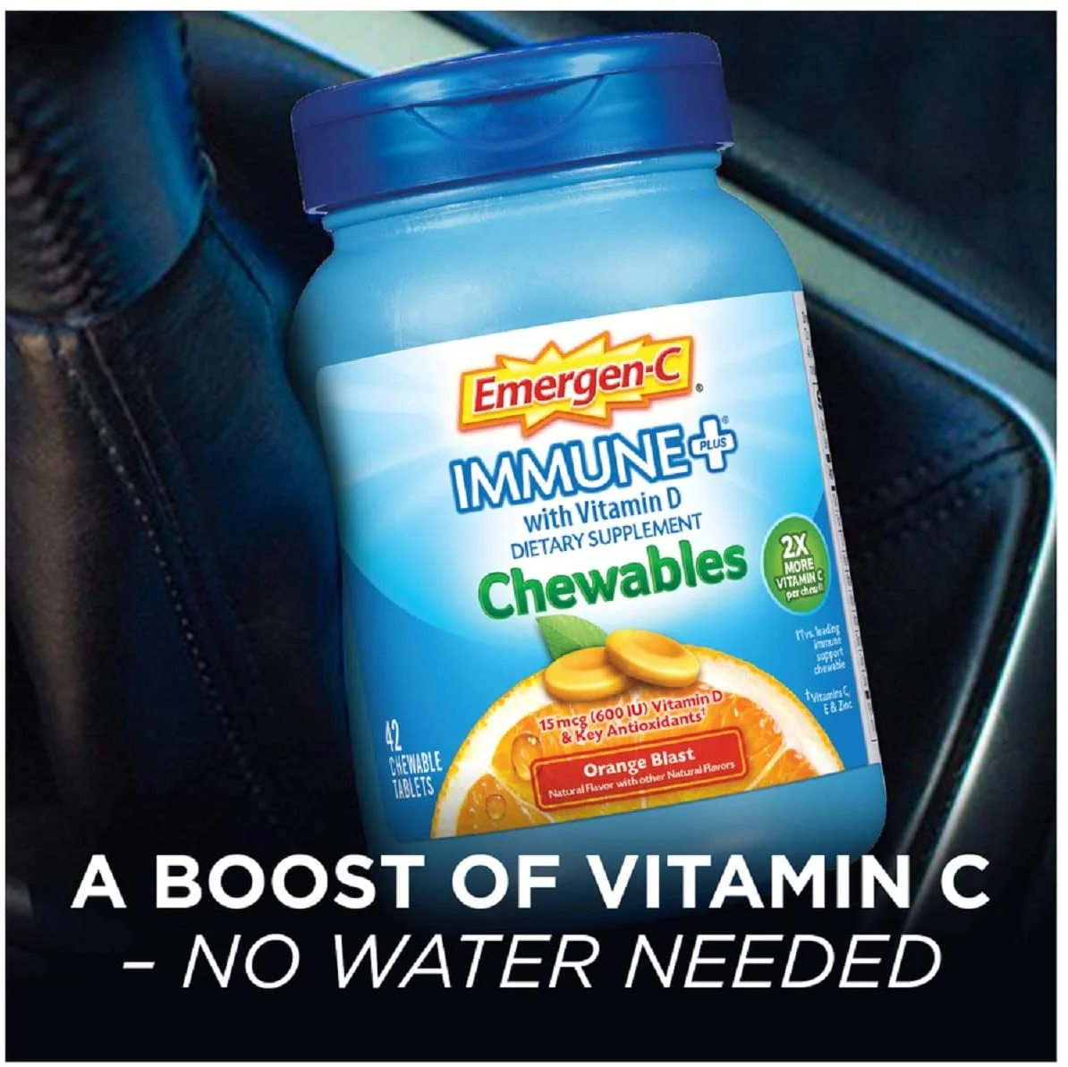 Emergen-C Immune+ Chewables System Support Dietary Supplement Tablet With 600 IU Vitamin D, Orange Blast Flavor 42 ea (Pack of 6)