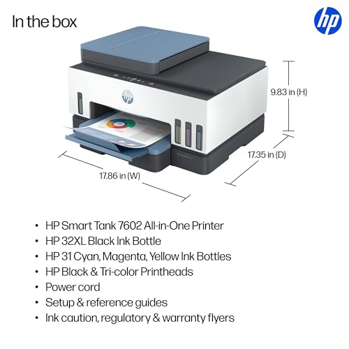 HP Smart Tank 7602 Wireless All-in-One Ink Tank Printer with 2 years of ink included,Print, scan, copy, fax, Best-for-home, Refillable ink tank (28B98A)