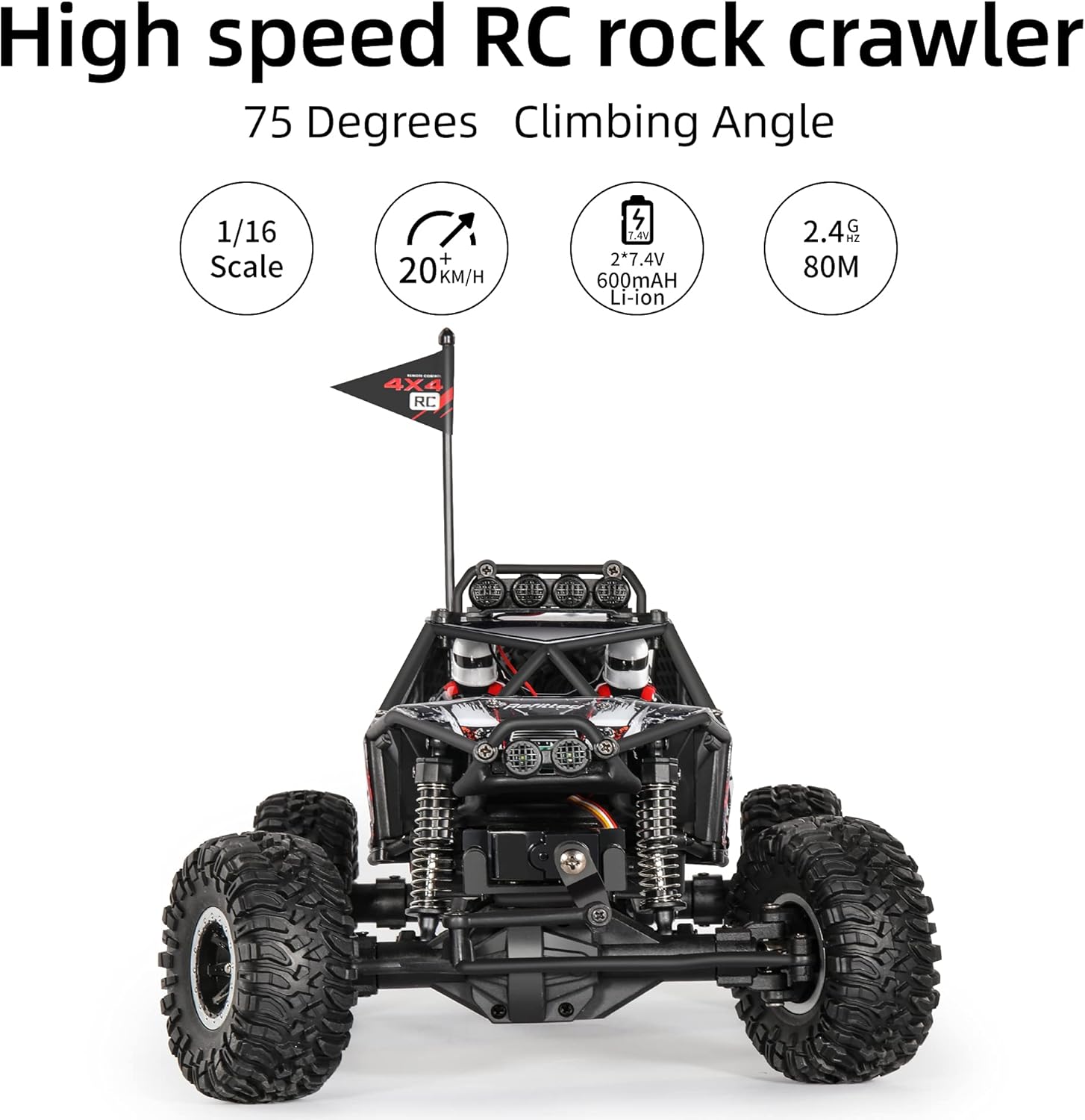 MIEBELY Rock Crawler �C RC Rock Crawler 4x4 �C Remote Control Car for Adults and Children �C High Speed and Rock Climbing RC Crawler �C 1:16 Scale High Speed Climbing Car �C 75 Degrees Climbing Angle
