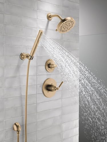 Delta Faucet Saylor 3-Setting Gold Shower System Including Shower Head, Handheld Shower, Shower Handle, Shower Diverter and Shower Valve Kit, Delta Shower Trim Kit, Champagne Bronze