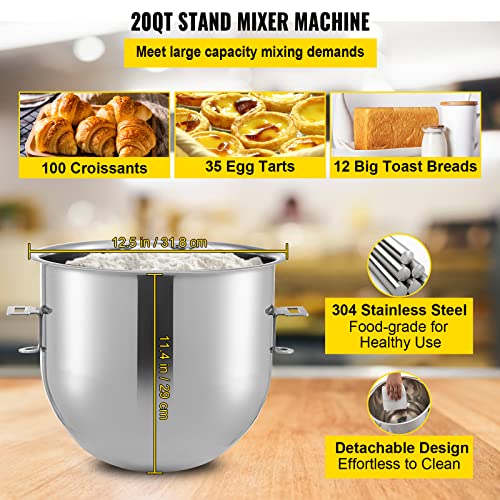 VEVOR Commercial Food Mixer, 8.5Qt Capacity, 450W Dual Rotating Dough Kneading Machine with Food-grade Stainless Steel Bowl, Security Shield & Timer Included, Baking Equipment for Restaurant Pizzeria
