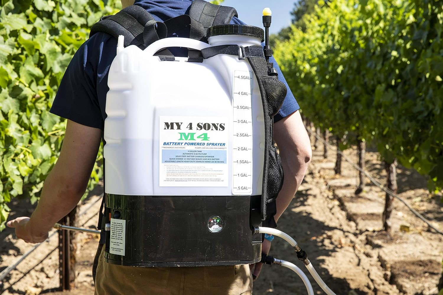 MY4SONS M4 Battery Powered Backpack Sprayer Silver Version (15ft Hose Included)