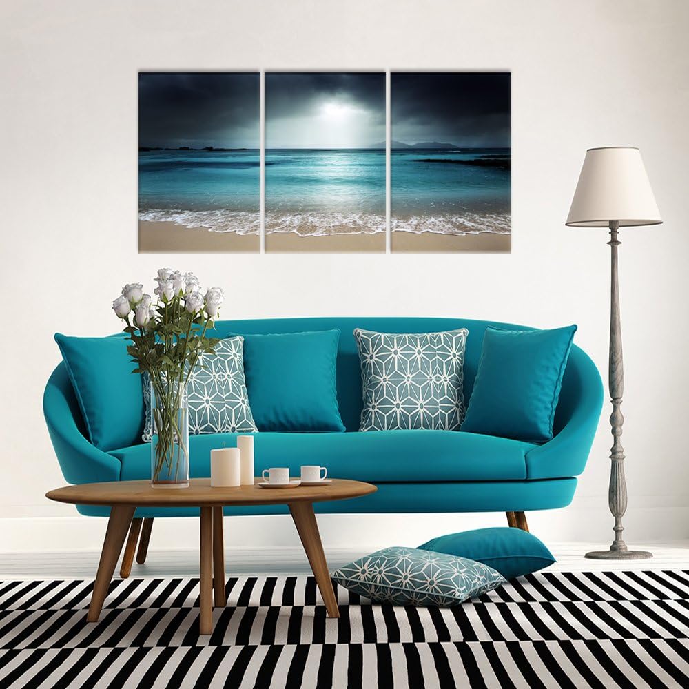 iHAPPYWALL Modern Blue Sea Canvas Wall Art Blue Ocean Seascape Sea Wave The Pictures Beach Landscape Print On Canvas Ready to Hang for Living Room Bedroom Home Office Decor