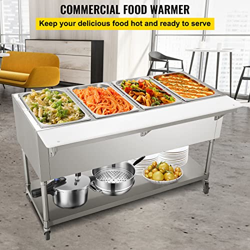 VEVOR Commercial Electric Food Warmer, 2-Pot Steam Table Food Warmer 0-100℃ w/ 2 Lockable Wheels, Professional Stainless Steel Material for Catering and Restaurants
