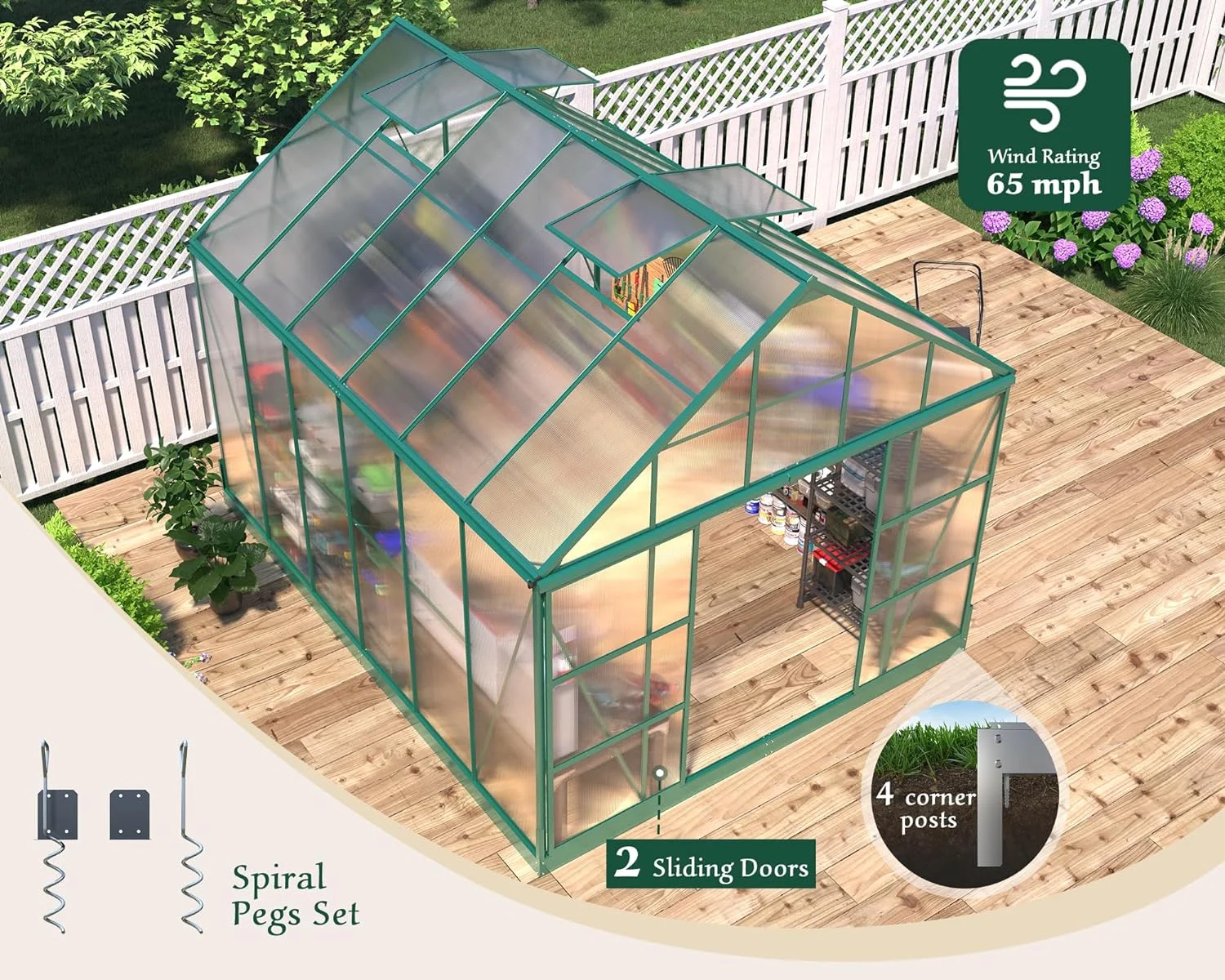 Papajet 12x10x10 ft Polycarbonate Greenhouse with 2 Sliding Doors 4 Vents Window Large Greenhouse, Green