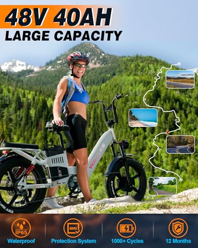 Electric Bike for Adults, 48V 40Ah 1600W/2800W Peak Dual Motor Fast Long Range Ebike, 20 Inch Fat Tire Full Suspension Electric Bicycle 31/34MPH, Step Thru E-bike with APP Control, UL2849 Certified