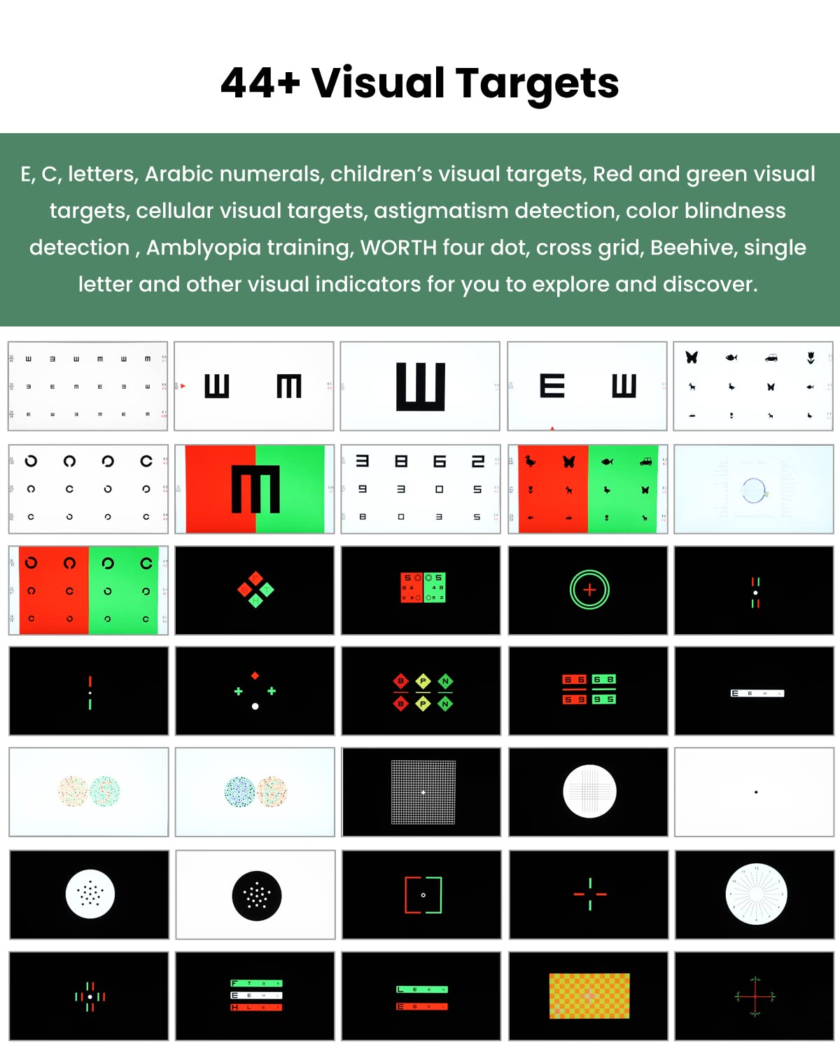 Huanyu Visual Acuity Chart Digital 23inch LCD Electronic Optical Eye Charts with 44+ Visual Targets and 5 Display Methods Optometry Tester Projector with Remote
