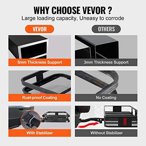 VEVOR 60x24x6 Folding Hitch Carrier - 500lb Capacity Cargo Basket & Waterproof Bag, Fits 2" Hitch Receiver for SUV, Truck, Pickup
