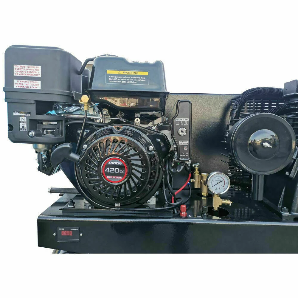 HPDAVV 13HP Gas-Powered 180psi Air Compressor 420CC Engine 30Gal Tank 24cfm 2 Stage