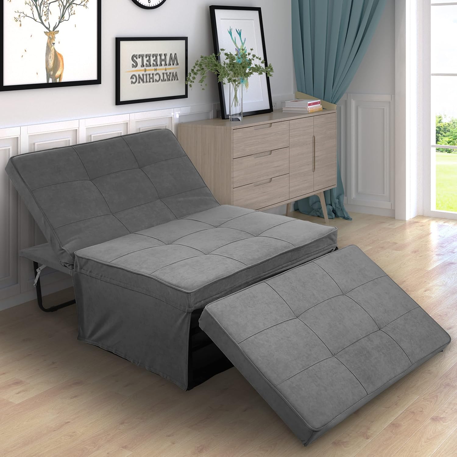 Sofa Bed, Sleeper Chair Bed, 4 in 1 Multi-Function Convertible Chair, Folding Ottoman Guest Bed with 5-Level Adjustable Backrest, Dark Grey