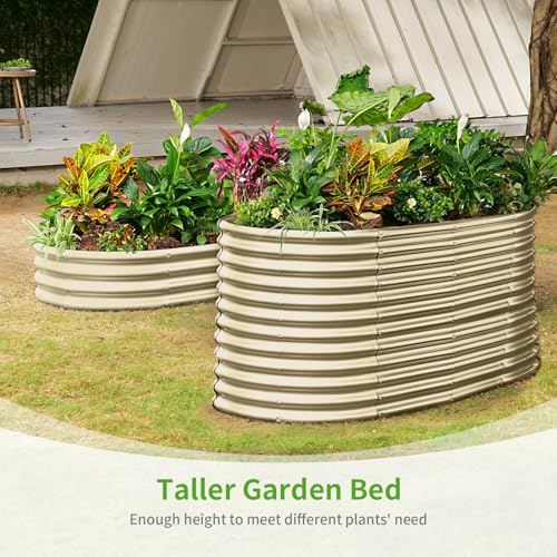 Land Guard 8x4x3ft Oval Galvanized Raised Garden Beds, Large-Capacity Metal Planter Box Outdoor, Durable Deep Raised Garden Bed 3ft Tall, Raised Beds for Gardening Vegetables, Cream Yellow