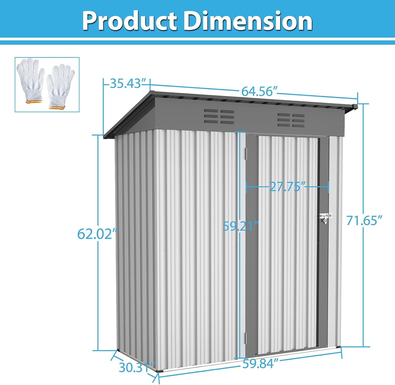 5 X 3 Ft Outdoor Storage Shed, Galvanized Metal Garden Shed with Lockable Doors, Tool Storage Shed for Patio Lawn Backyard Trash Cans