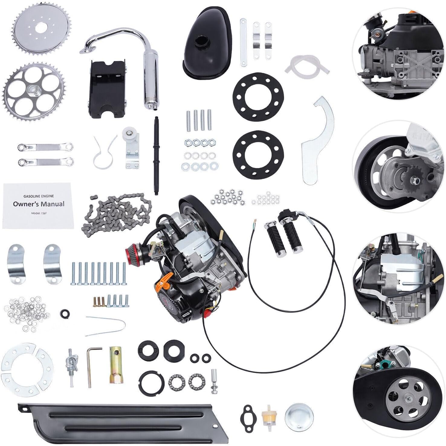 TFCFL 4 Stroke 100cc Single Cylinder Motor Engine Gas Motorized Bicycle DIY Kit 3HP 100CC 3HP Motorized Bicycle Engine 4 Stroke Gas Petrol Bike Modified Kit 3600rpm Adult Electric Bicycles