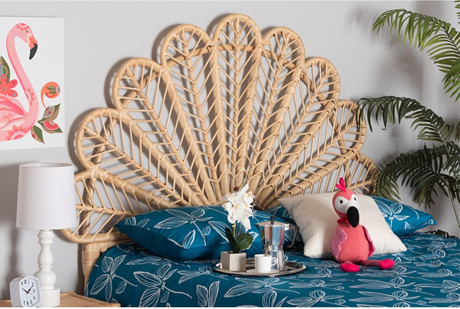 Baxton Studio Variel Modern Bohemian Rattan Queen Size Standalone Headboard