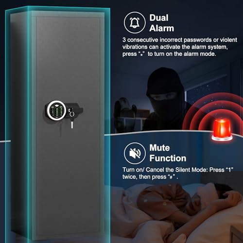 10-14 Rifle Gun Safe for Shotguns, Large Unassembled Gun Safe for Home Rifle and Pistols with Dual Alarm and Mute Mode, Long Gun Cabinet for Rifles with Touchscreen Pad, Removable Shelves