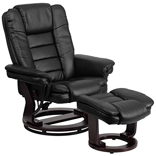 EMMA + OLIVER Multi-Position Stitched Recliner & Ottoman with Swivel Base in Beige LeatherSoft