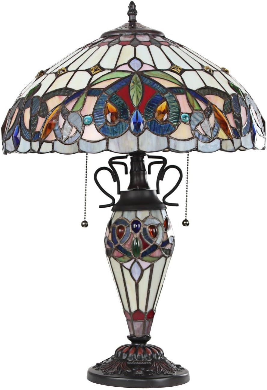 Chloe Lighting Serenity Victorian Tiffany-Style Dark Bronze 3 Light Double Lit Table Lamp 16" Wide
